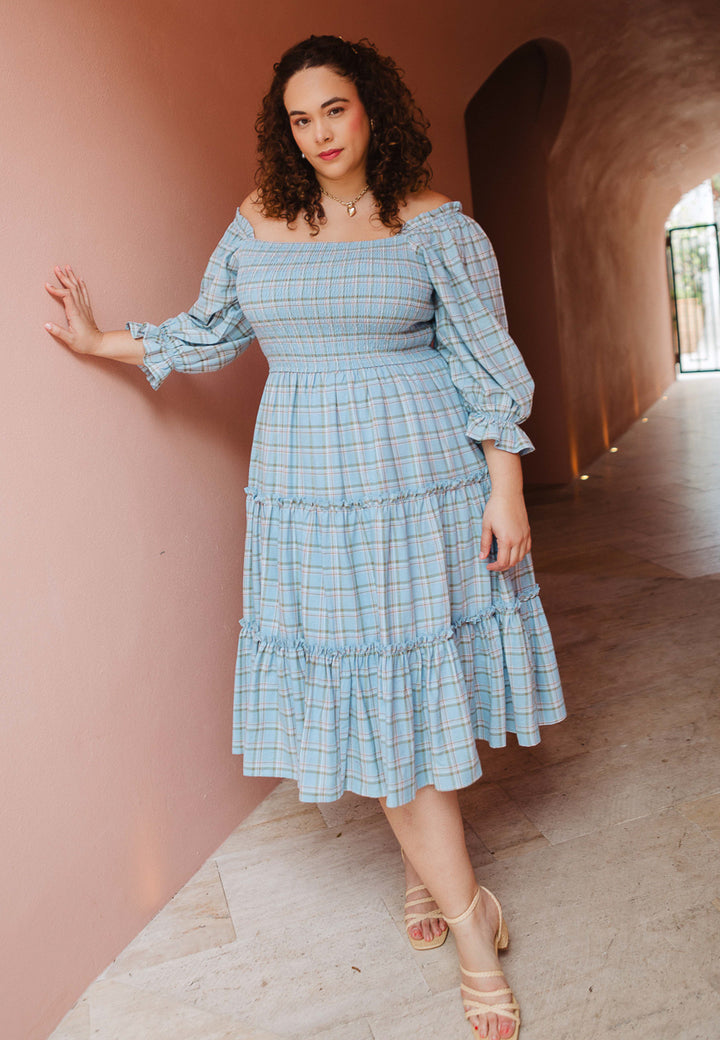 Madeline Dress in Light Blue Plaid