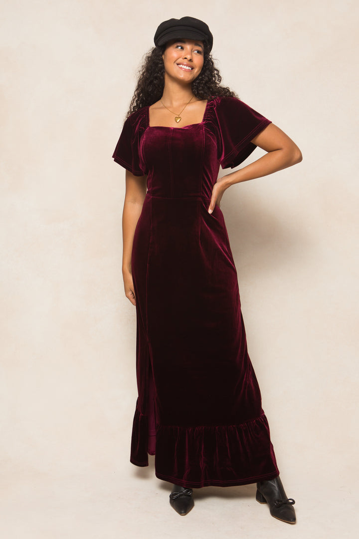 Maddie Dress in Wine Velvet - FINAL SALE