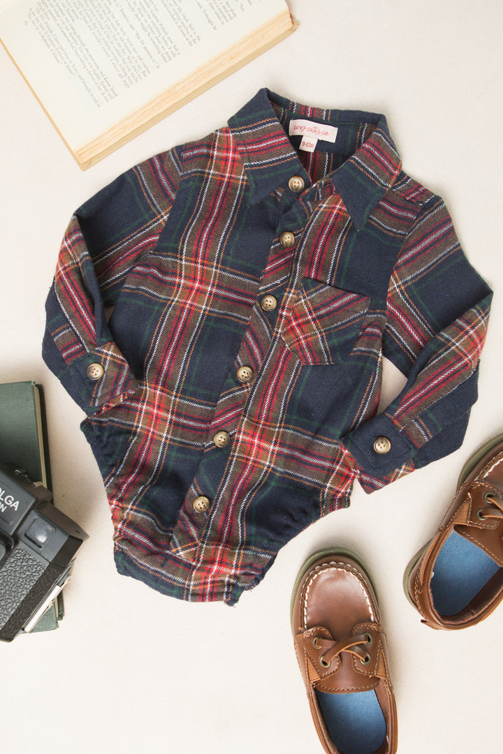 Baby Boys John Shirt in Madeline Navy Plaid - FINAL SALE