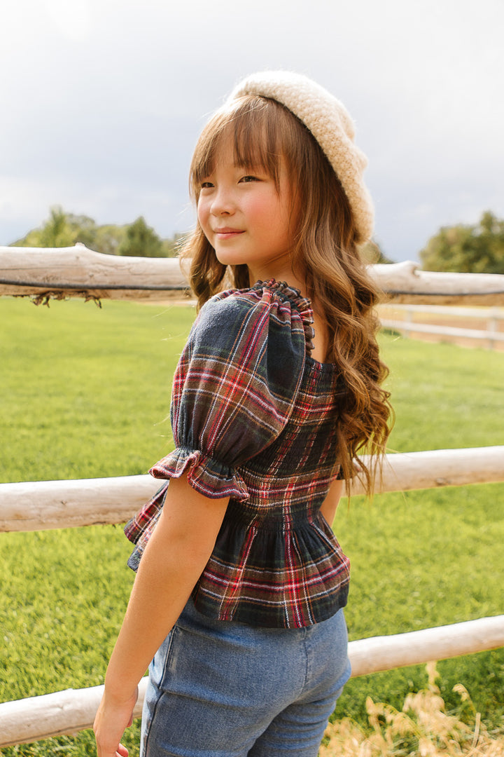 Mini Madeline Top in Navy Plaid - FINAL SALE