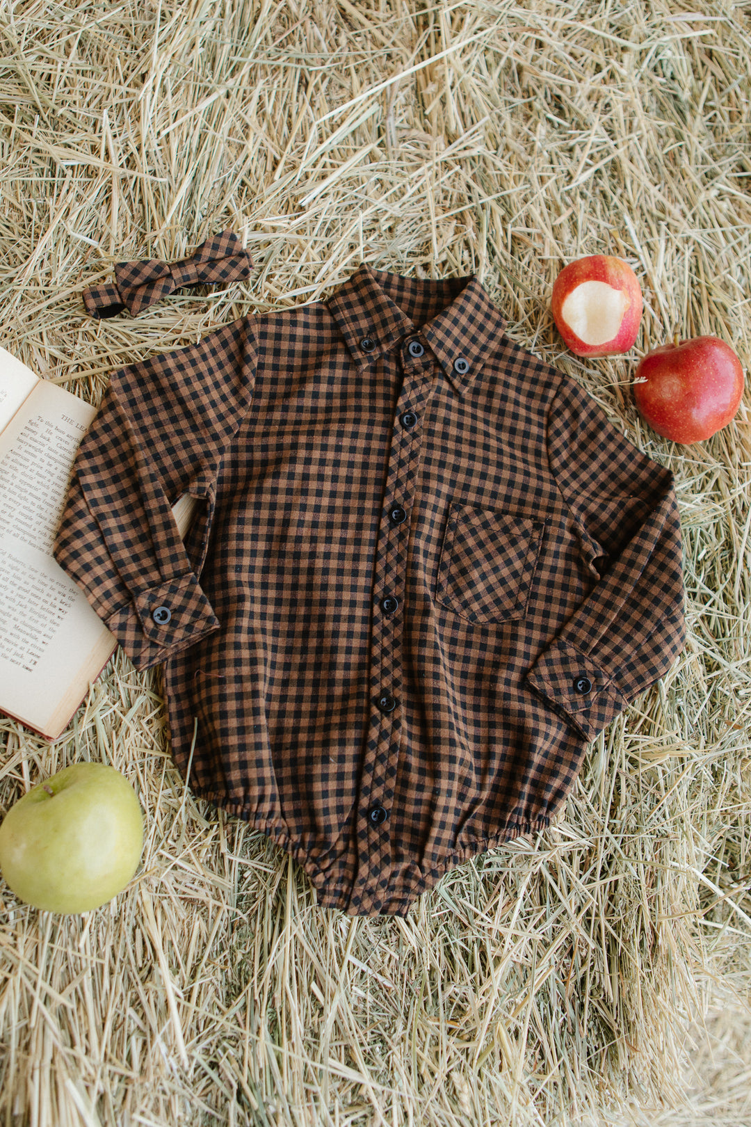 Baby Boys Henry Bow Tie in Maple Brown Gingham - FINAL SALE