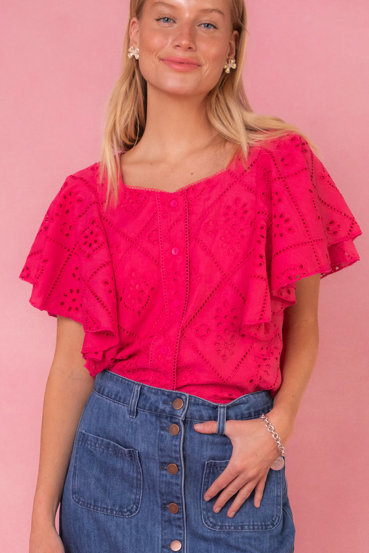 Marlowe Top in Pink Eyelet - FINAL SALE