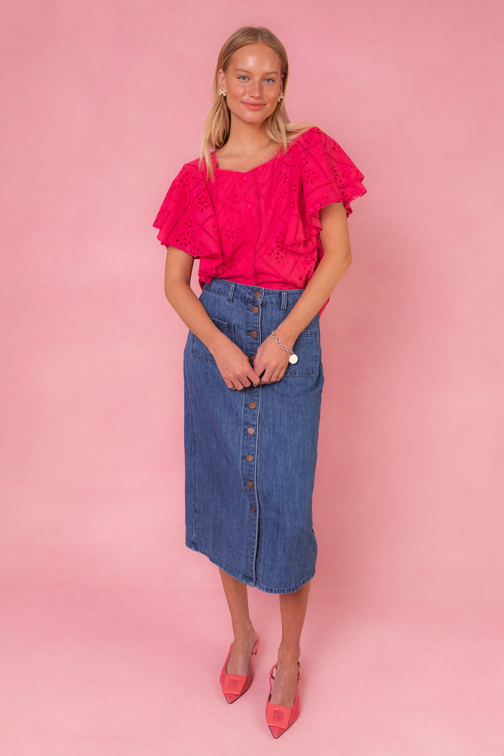 Marlowe Top in Pink Eyelet - FINAL SALE