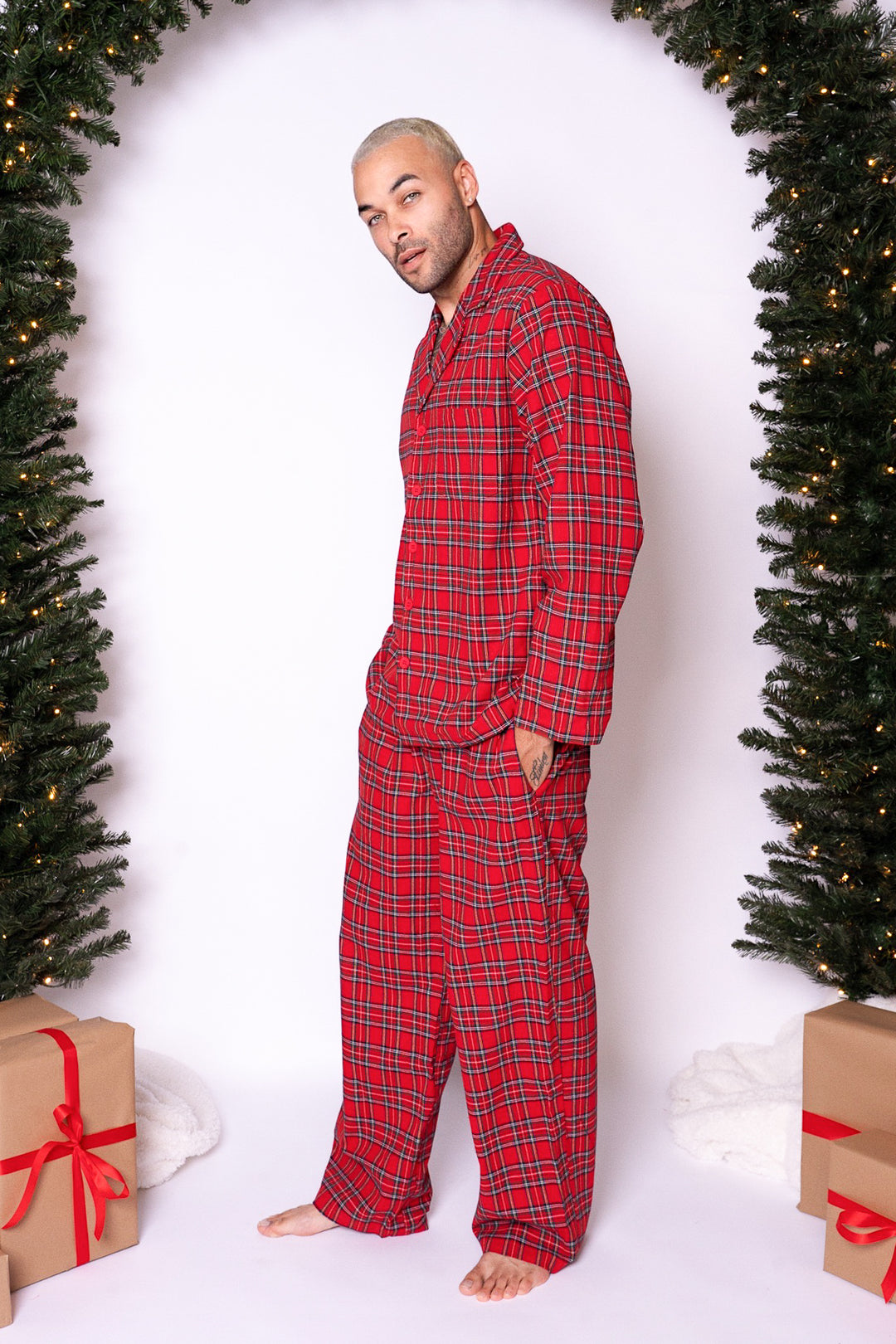 Mens Benjamin Pajama Set in Holiday Plaid - FINAL SALE