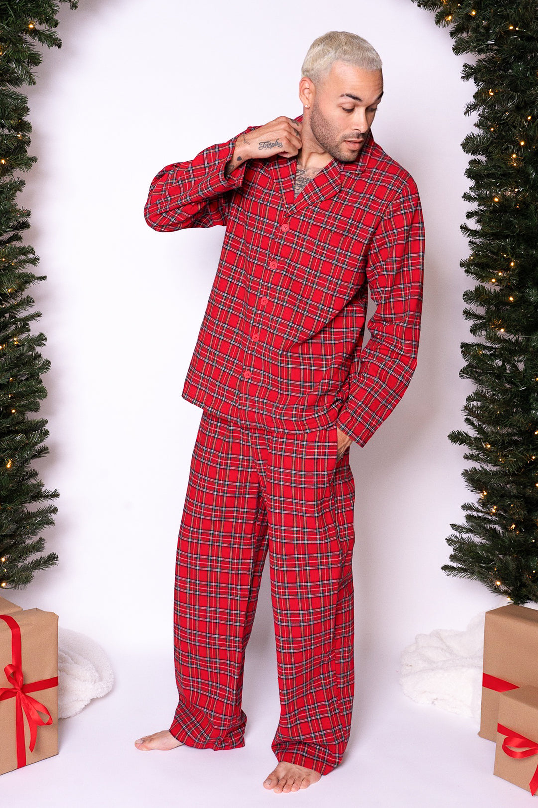 Mens Benjamin Pajama Set in Holiday Plaid - FINAL SALE