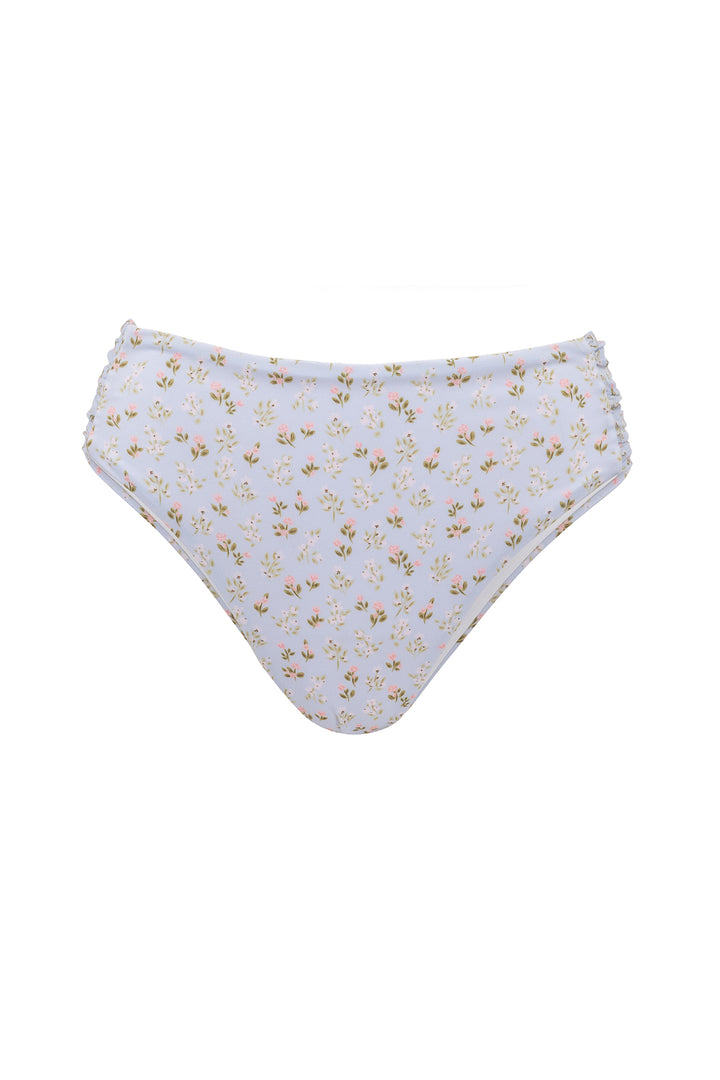 Mid Rise Ruched Bottom in Blue Ditsy Floral
