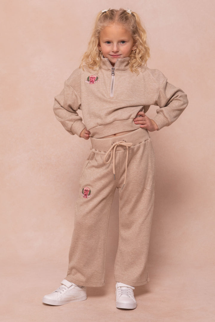 Mini Ivy Wide Leg Embroidered Sweatpants in Oatmeal