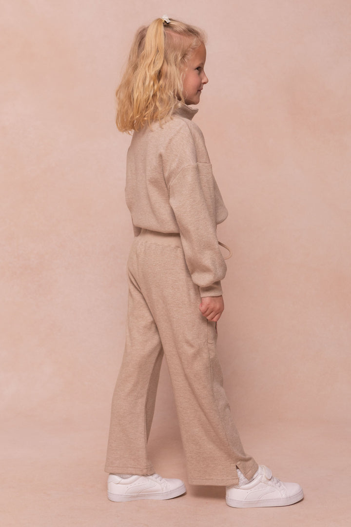 Mini Ivy Wide Leg Embroidered Sweatpants in Oatmeal