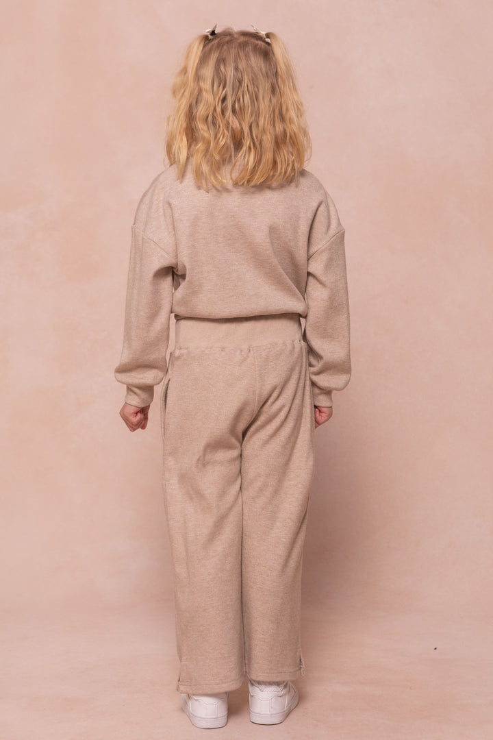 Mini Ivy Wide Leg Embroidered Sweatpants in Oatmeal