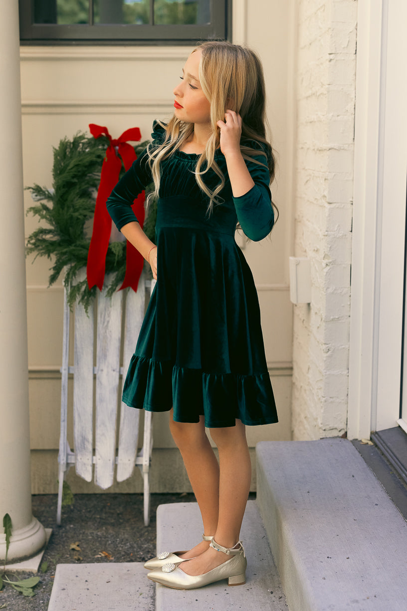 Mini Cleopatra Dress in Emerald Velvet