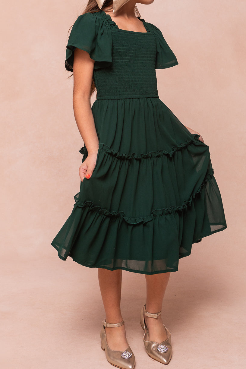 Mini Ellie Dress in Emerald Chiffon