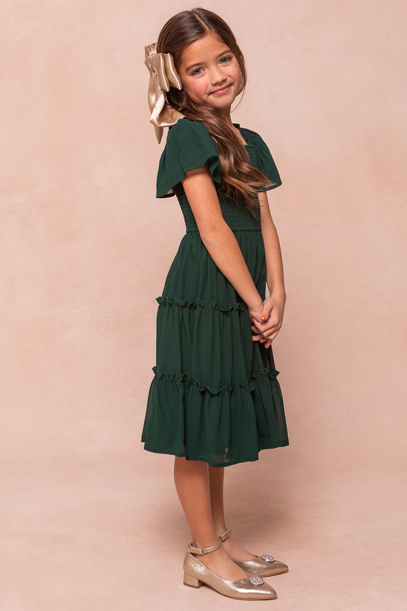 Mini Ellie Dress in Emerald Chiffon