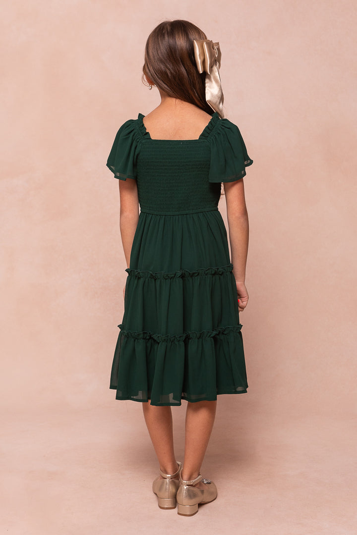 Mini Ellie Dress in Emerald Chiffon