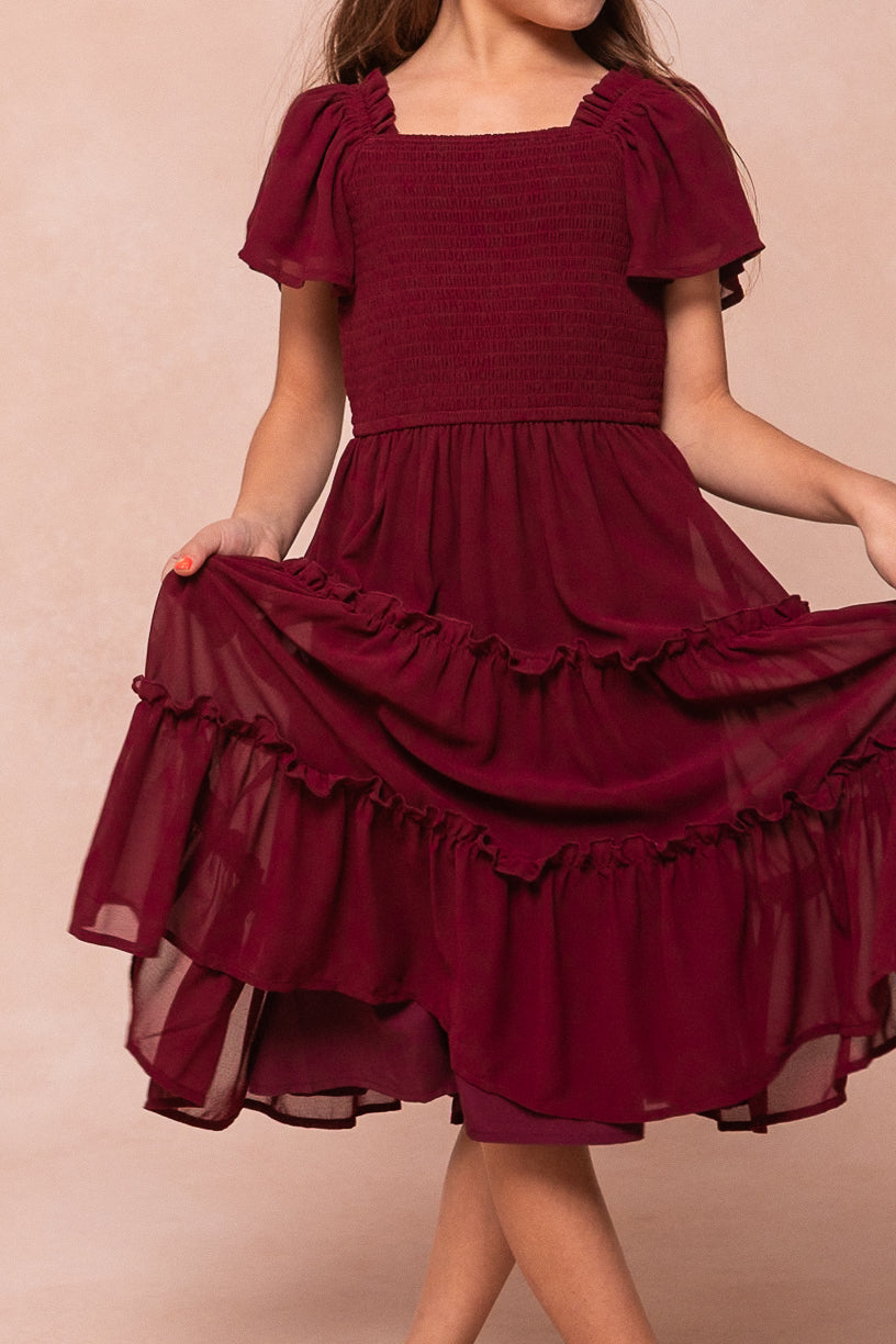 Mini Ellie Dress in Wine Chiffon