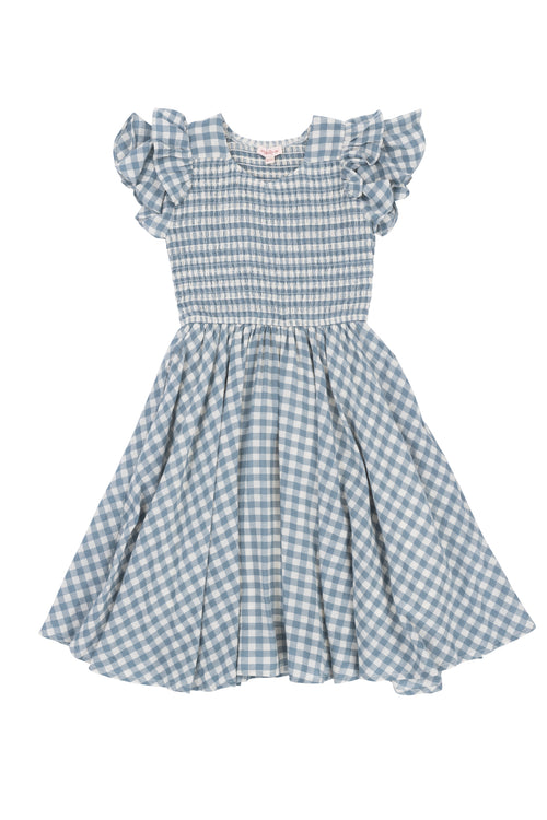 Mini Hattie Dress in Dusty Teal Gingham