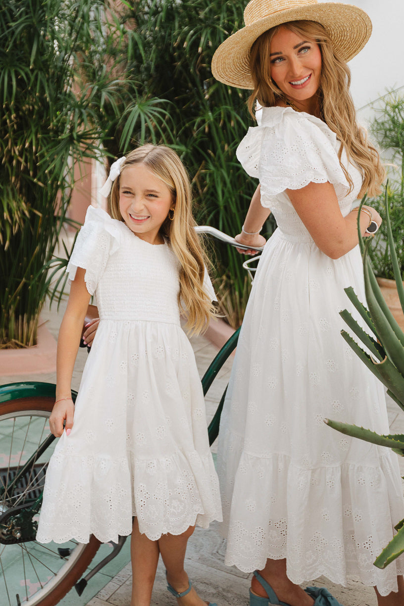 Mini Janie Dress in White Eyelet