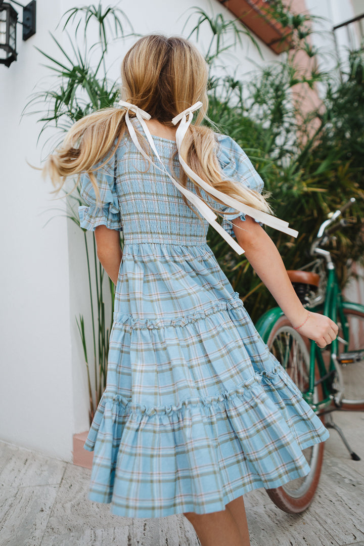 Mini Madeline Dress in Light Blue Plaid