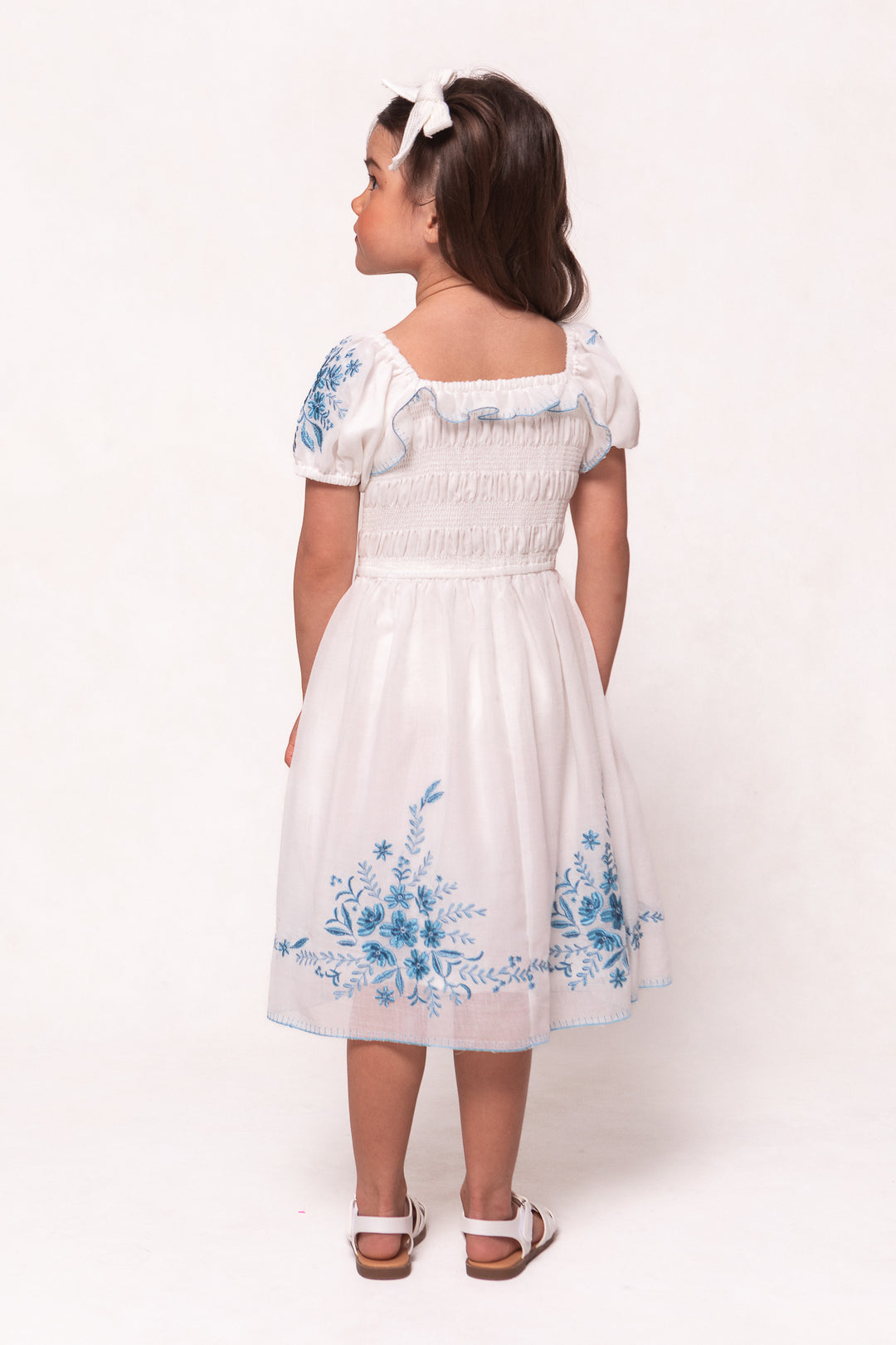 Mini Mae Dress in White with Blue Floral