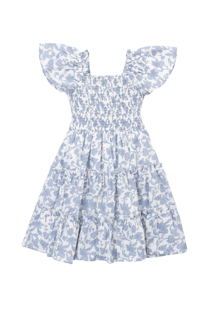 Mini Ophelia Dress in Blue Floral Toile