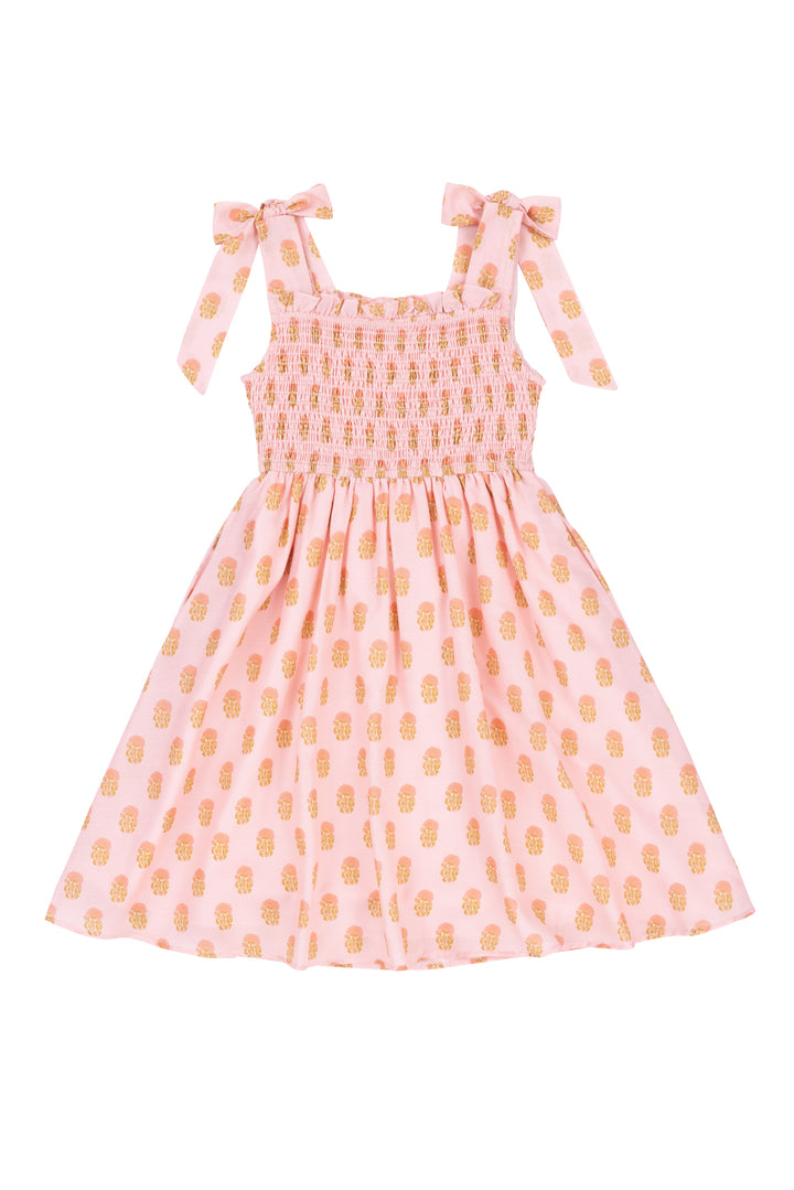 Mini Rayna Dress in Pink Block Print