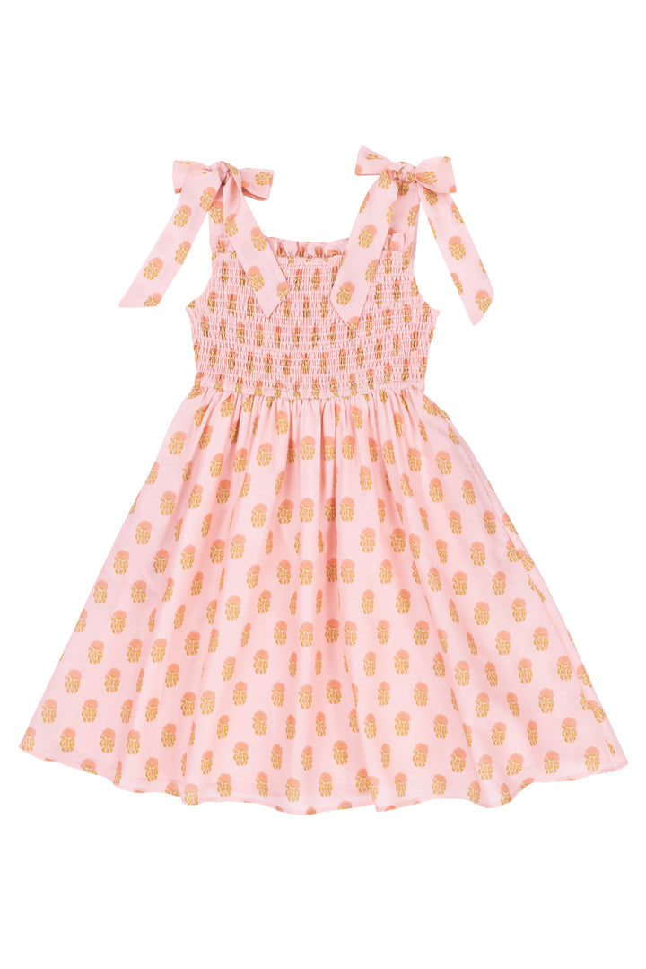 Mini Rayna Dress in Pink Block Print