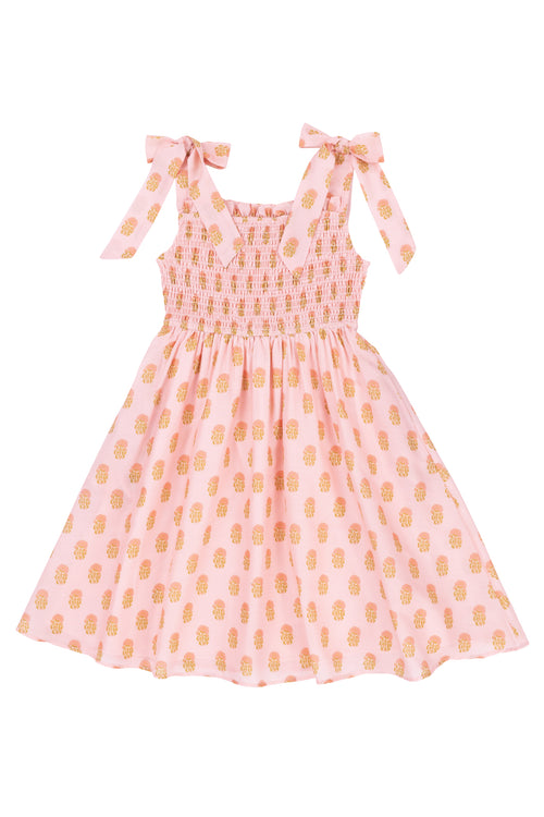 Mini Rayna Dress in Pink Block Print