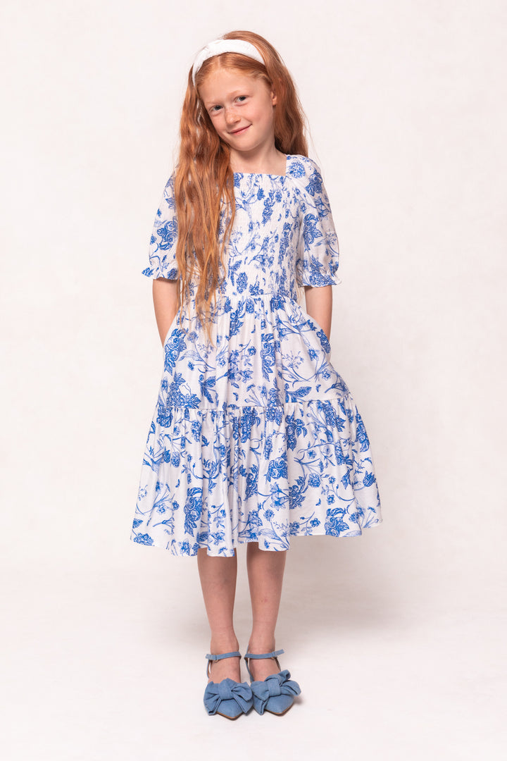 Mini Madeline Dress in Indigo Floral