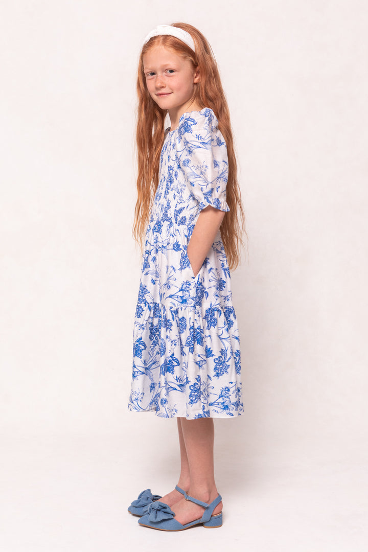 Mini Madeline Dress in Indigo Floral
