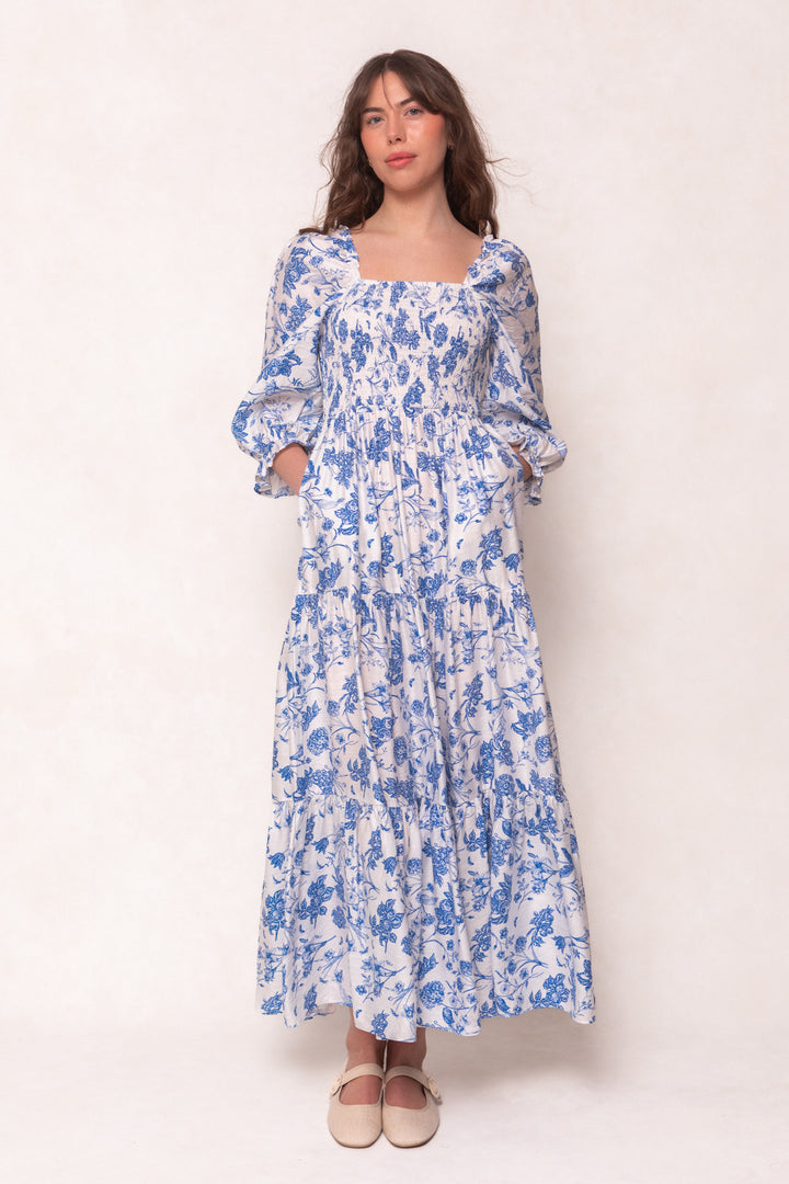Madeline Maxi Dress in Indigo Floral