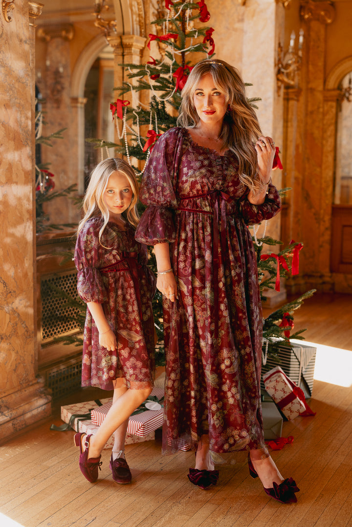 Persephone Dress in Maroon Floral - FINAL SALE