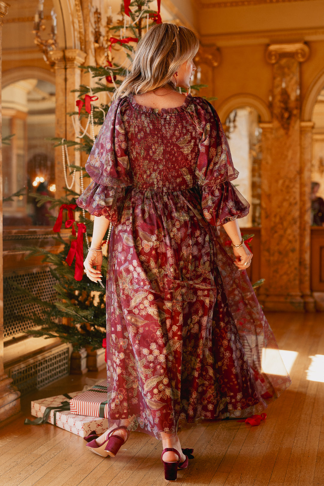 Persephone Dress in Maroon Floral - FINAL SALE