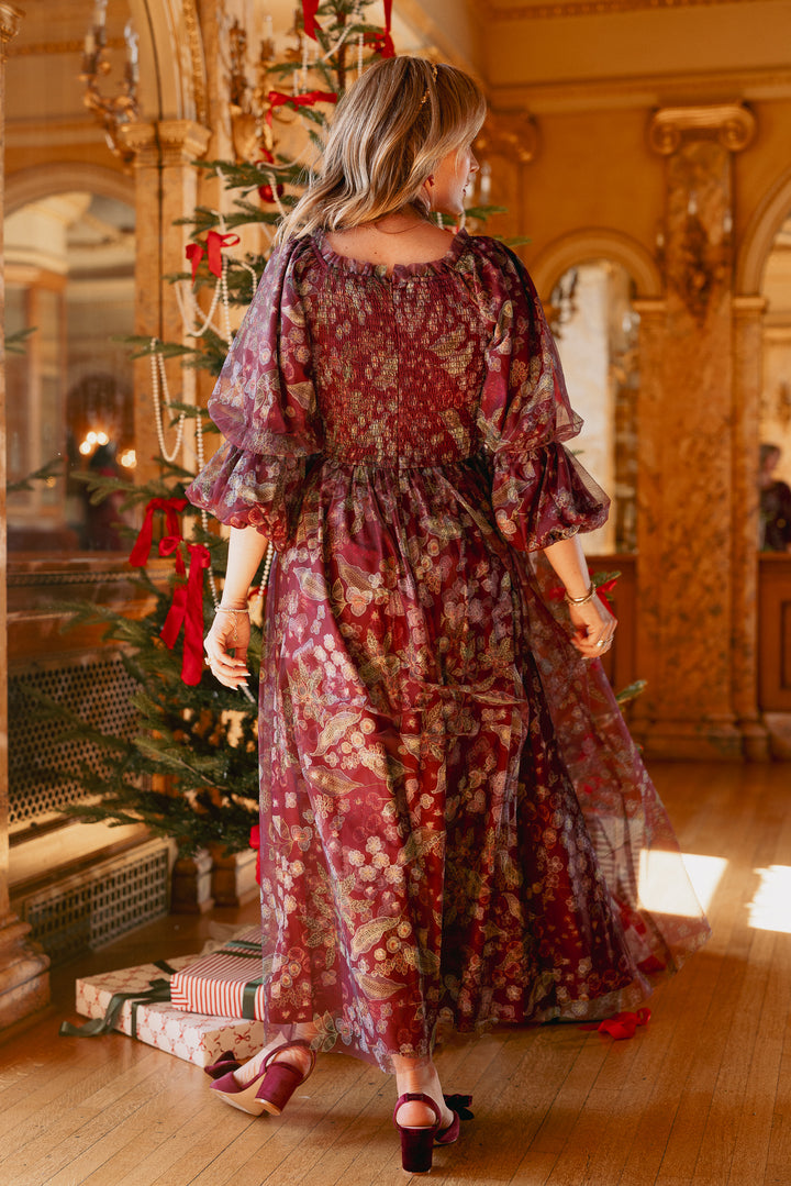 Persephone Dress in Maroon Floral - FINAL SALE