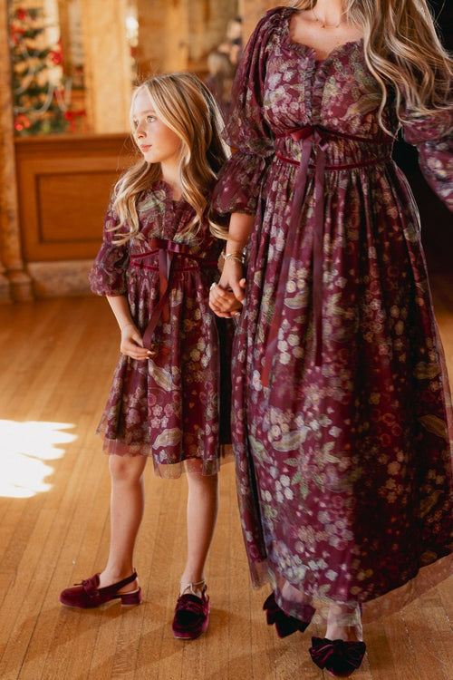 Mini Persephone Dress in Maroon Floral - FINAL SALE