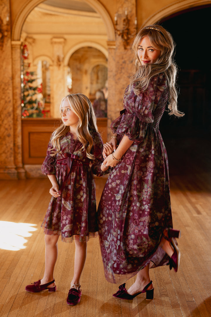 Persephone Dress in Maroon Floral - FINAL SALE