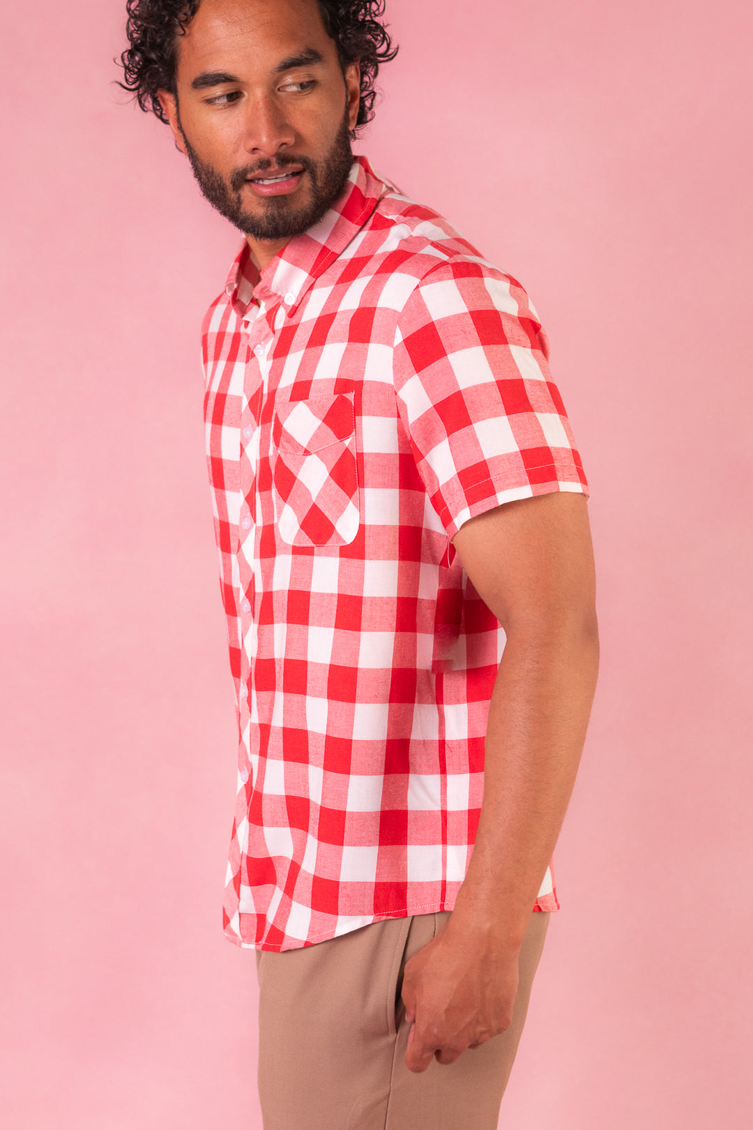 Mens James Shirt in Red Gingham - FINAL SALE