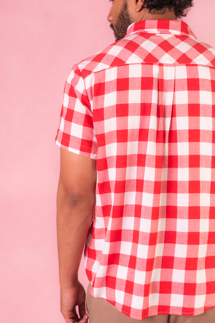 Mens James Shirt in Red Gingham - FINAL SALE