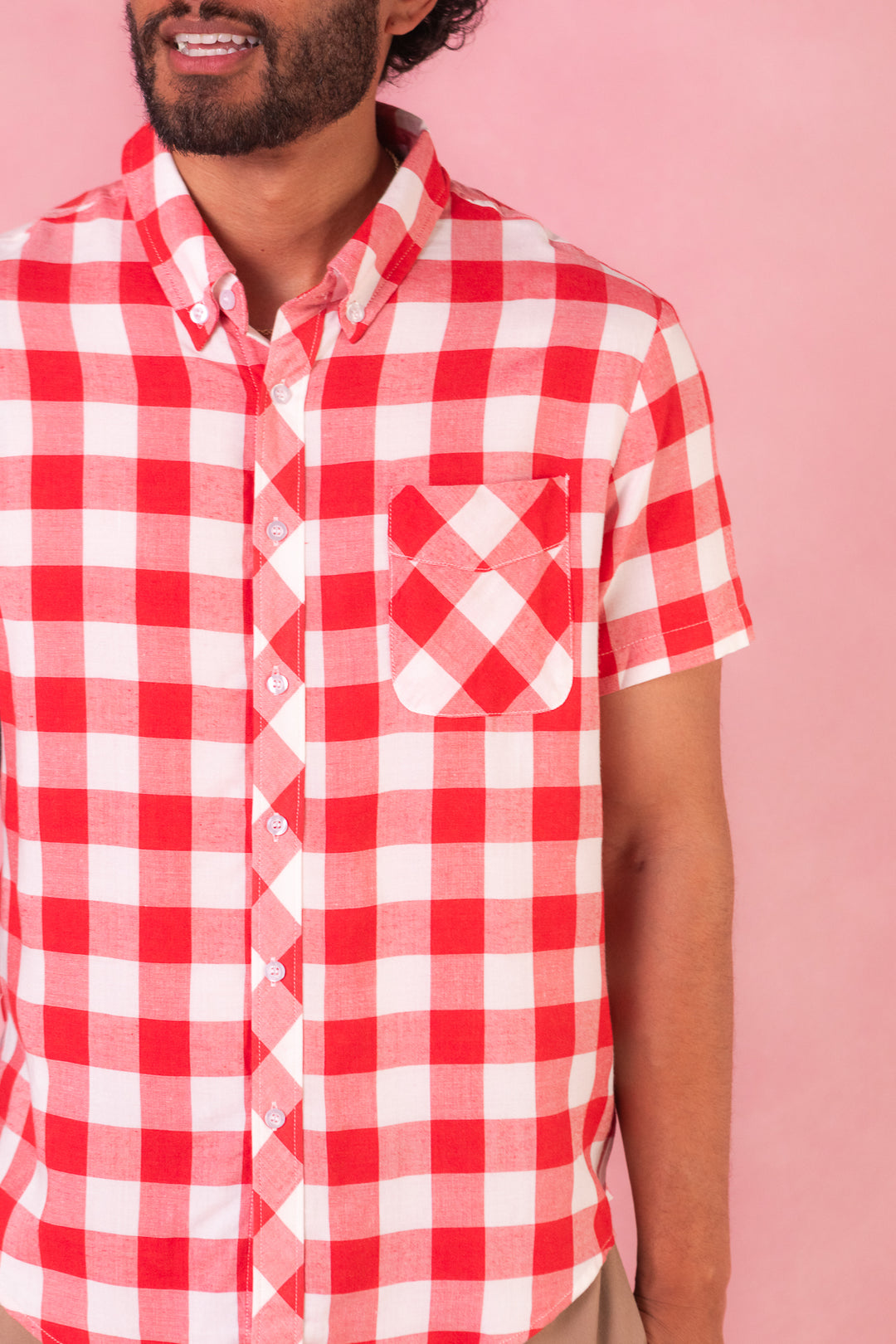 Mens James Shirt in Red Gingham - FINAL SALE