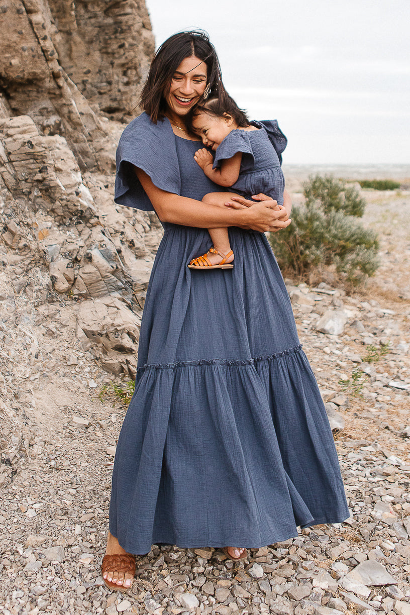 Baby Lennon Romper in Dusty Blue - FINAL SALE