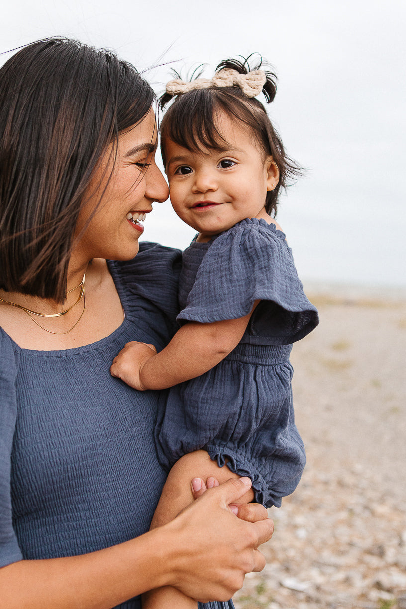 Baby Lennon Romper in Dusty Blue - FINAL SALE