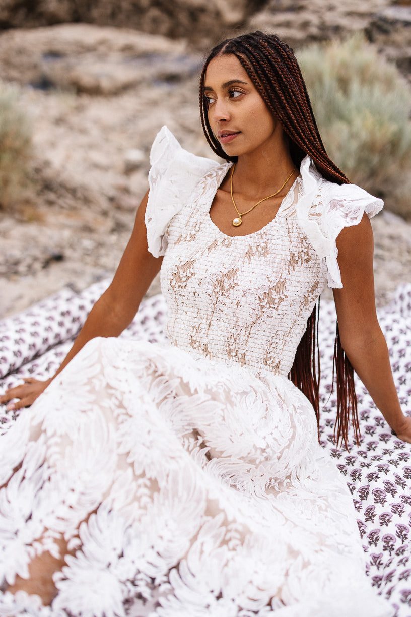 Hattie Dress in White Lace