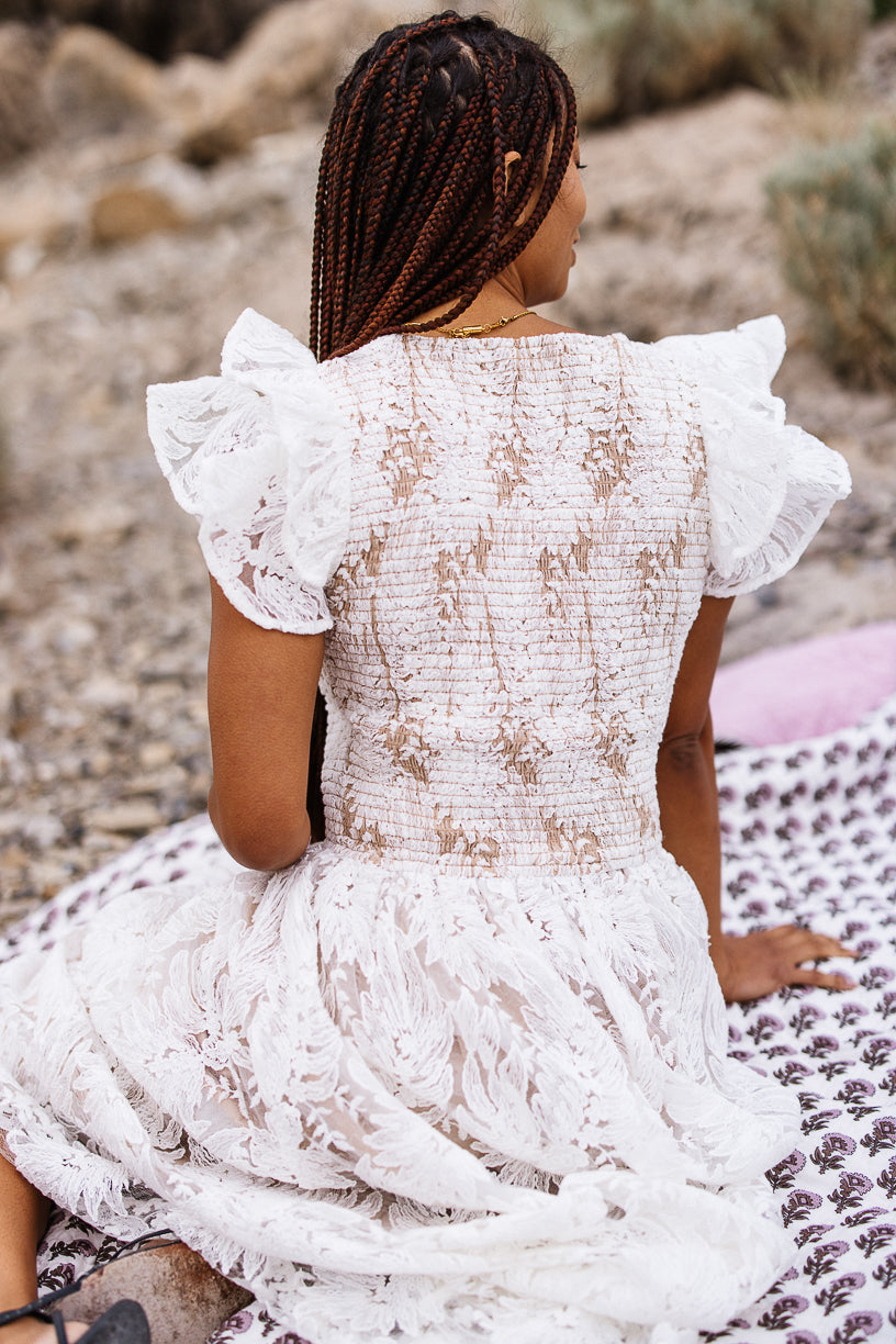 Hattie Dress in White Lace