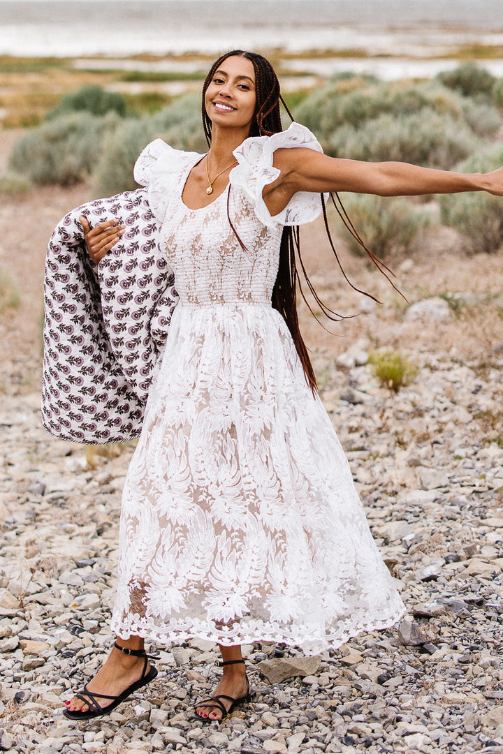 Hattie Dress in White Lace