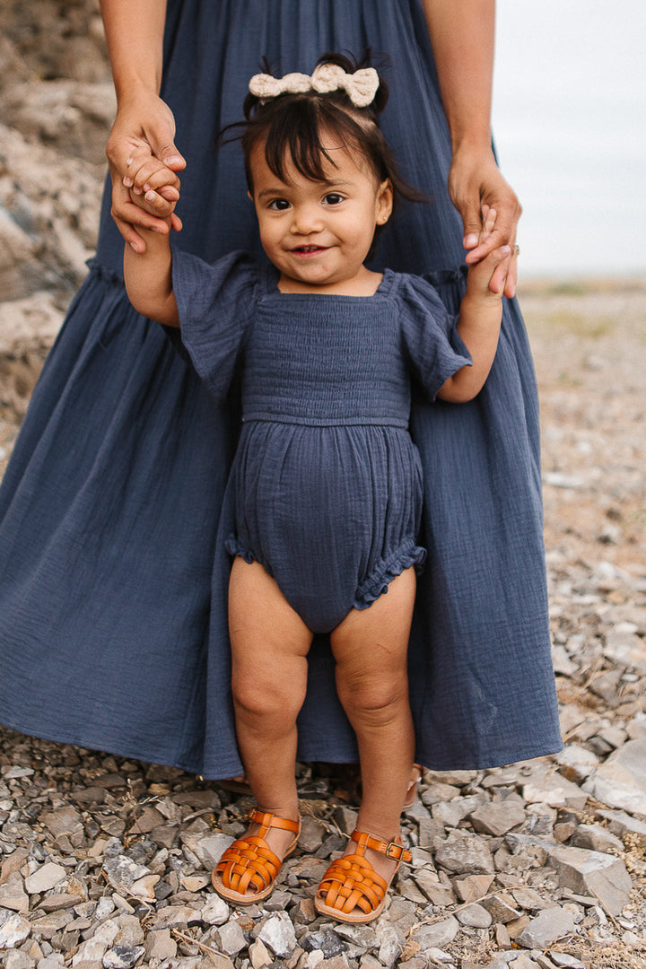 Baby Lennon Romper in Dusty Blue - FINAL SALE