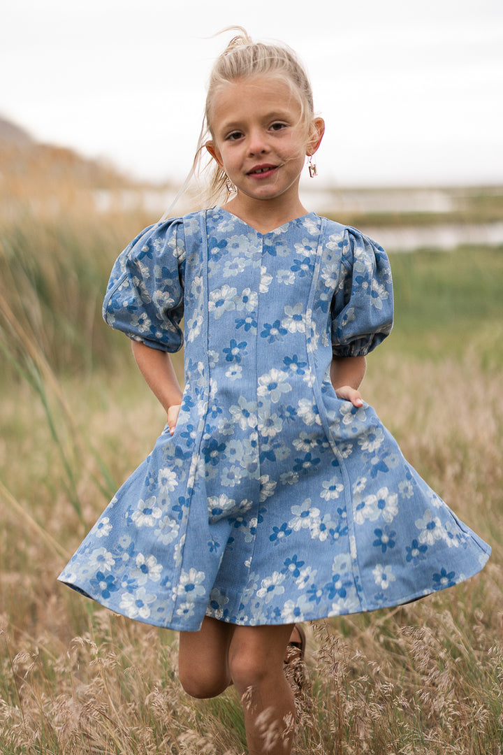 Mini Leah Dress in Floral Denim - FINAL SALE