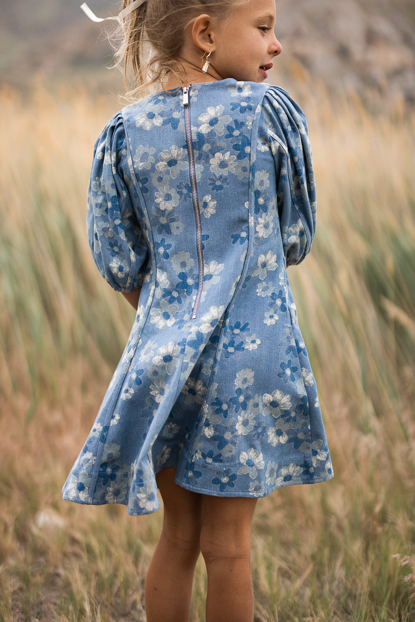 Mini Leah Dress in Floral Denim - FINAL SALE