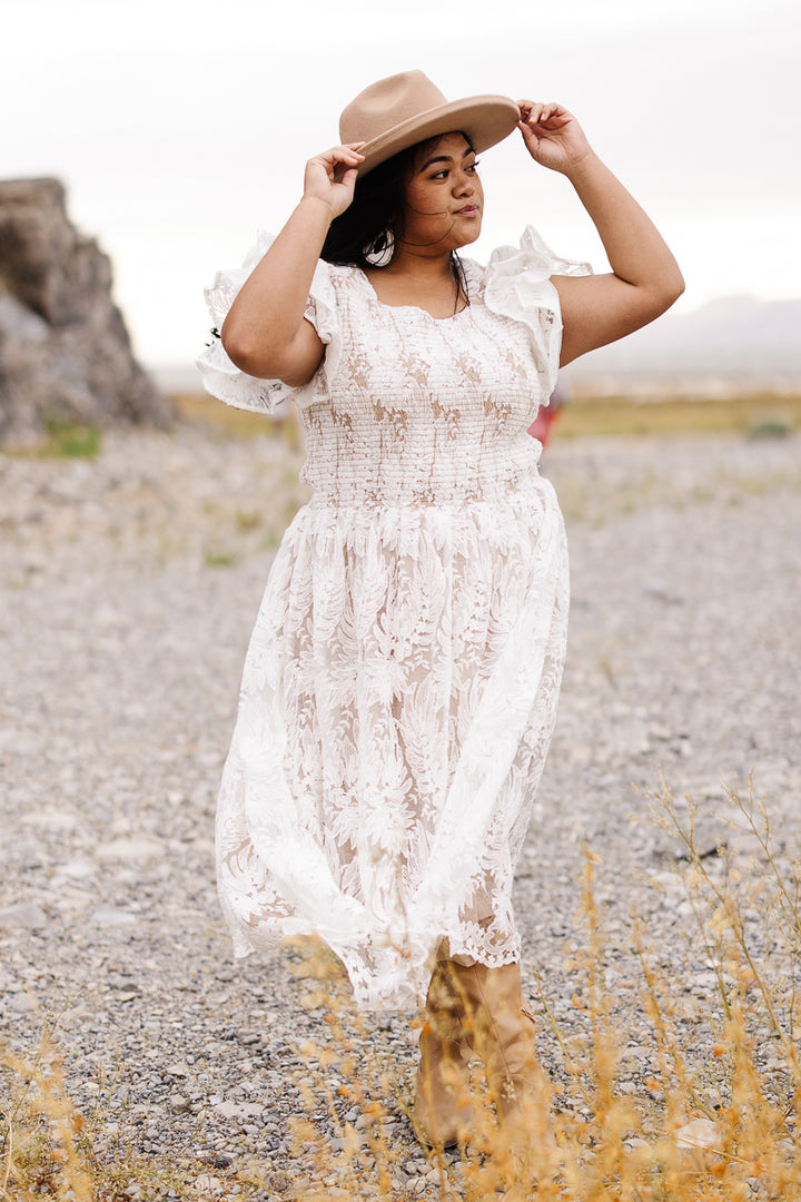 Hattie Dress in White Lace