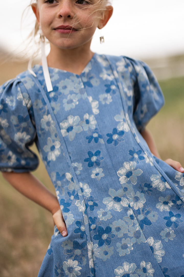 Mini Leah Dress in Floral Denim - FINAL SALE