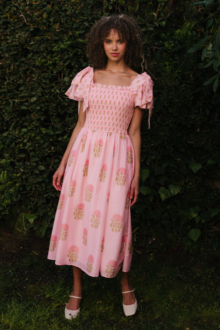Rayna Dress in Pink Block Print