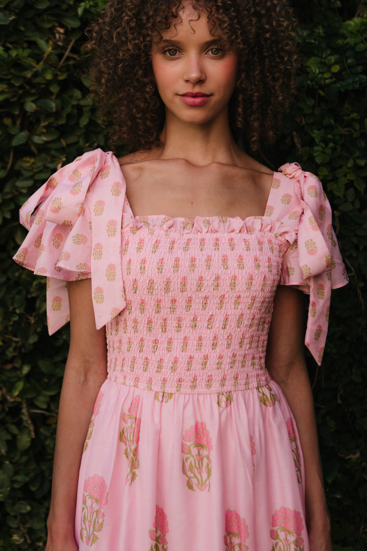 Rayna Dress in Pink Block Print