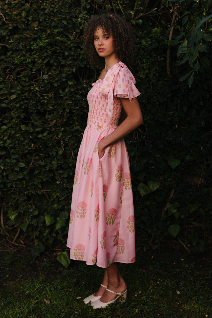 Rayna Dress in Pink Block Print